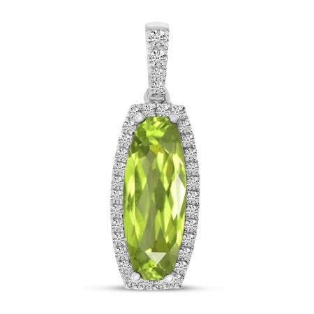 14K White Gold Oval Peridot with Diamond Pendant