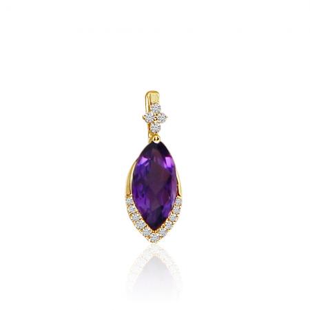 14K Yellow Gold Marquise Amethyst and Diamond Pendant