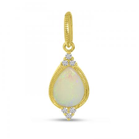 14K Yellow Gold Pear Opal and Diamond Semi Precious Pendant