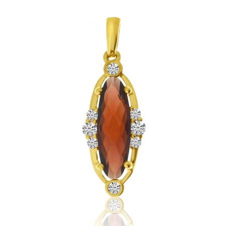 14K Yellow Gold Elongated Oval Garnet and Diamond Pendant