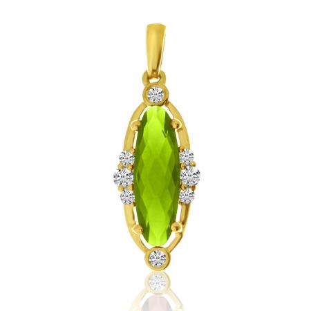 14K Yellow Gold Elongated Oval Peridot and Diamond Pendant