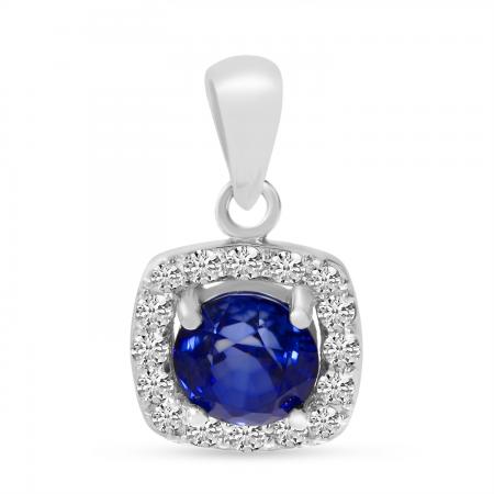 14K Yellow Gold Square Halo Sapphire Pendant