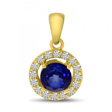 14K Yellow Gold Sapphire and Diamond Halo Pendant