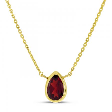 14K Yellow Gold Pear Garnet Birthstone Necklace