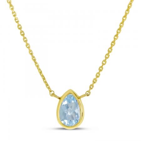 14K Yellow Gold Pear Aquamarine Birthstone Necklace