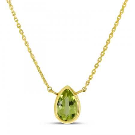 14K Yellow Gold Pear Peridot Birthstone Necklace