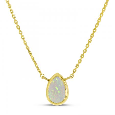 14K Yellow Gold Pear Opal Birthstone Necklace