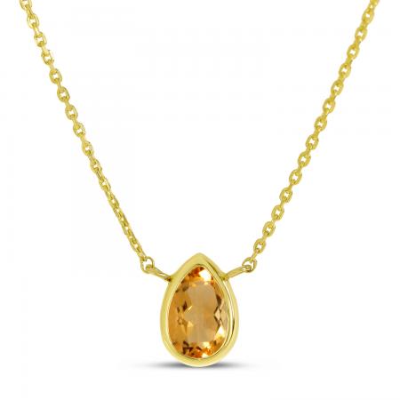 14K Yellow Gold Pear Citrine Birthstone Necklace