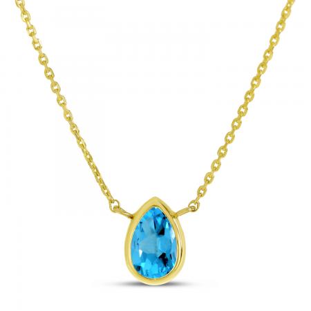 14K Yellow Gold Pear Blue Topaz Birthstone Necklace