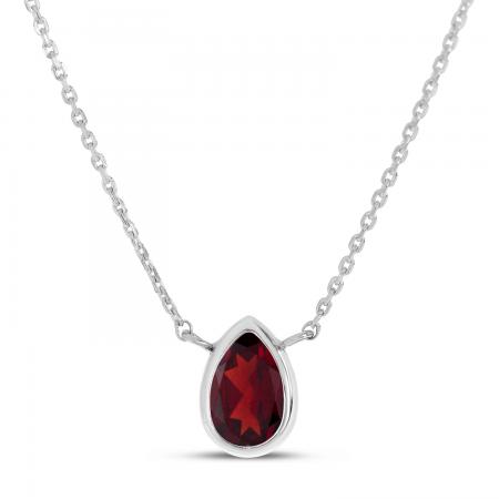 14K White Gold Pear Garnet Birthstone Necklace