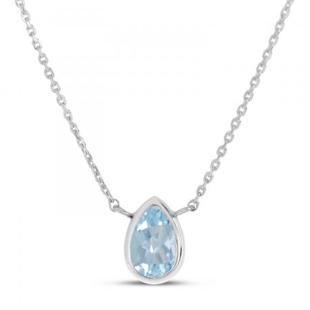 14K White Gold Pear Aquamarine Birthstone Necklace