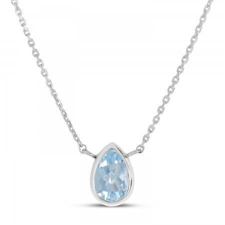 14K White Gold Pear Aquamarine Birthstone Necklace