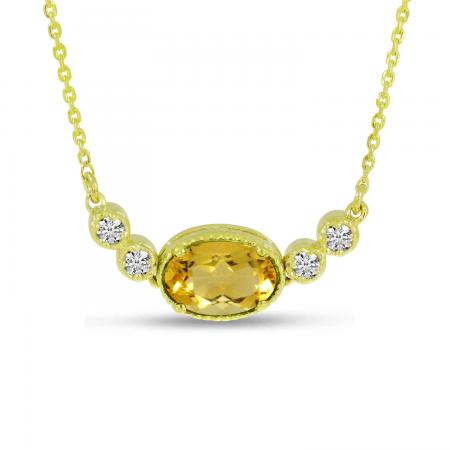 14K Yellow Gold Oval Citrine Birthstone Millgrain Necklace