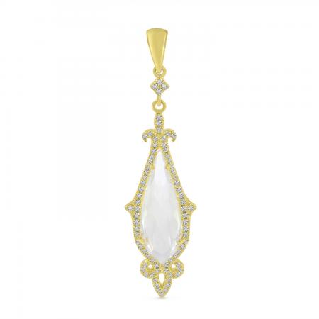 14K Yellow Gold Pear White Topaz and Diamond Penadant