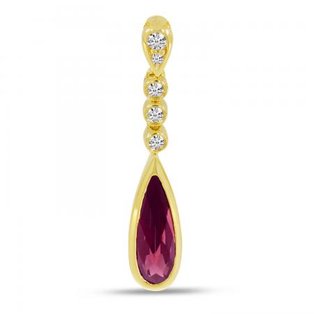 14K Yellow Gold Pear Rhodalite Garnet and Diamond Teardrop Pendant