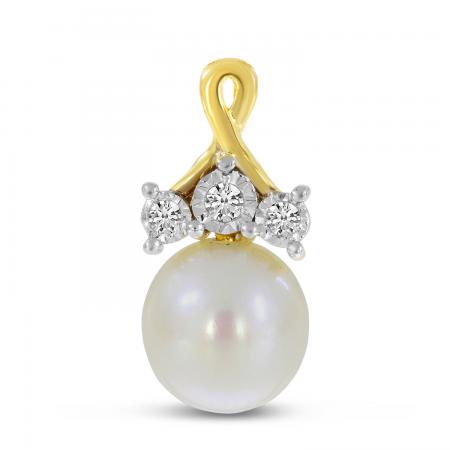 14K Yellow Gold Pearl and Diamond Crossover Pendant