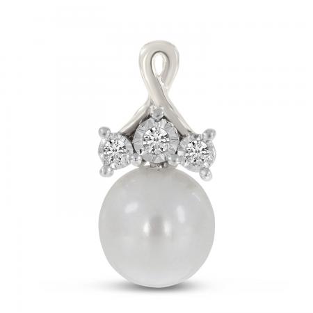 14K White Gold Pearl and Diamond Crossover Pendant