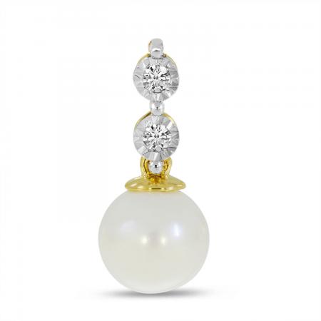 14K Yellow Gold Pearl and Two Diamond Pendant