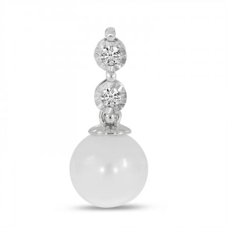 14K White Gold Pearl and Two Diamond Pendant