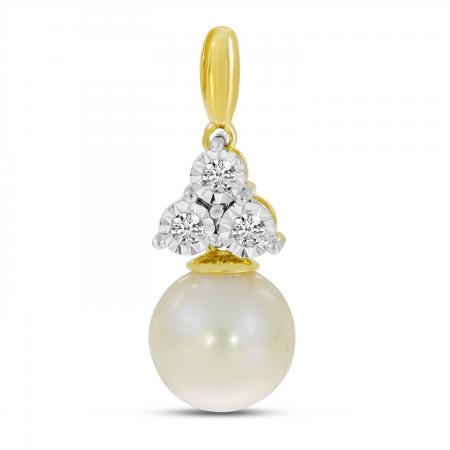 14K Yellow Gold Pearl and Diamond Triangle Pendant