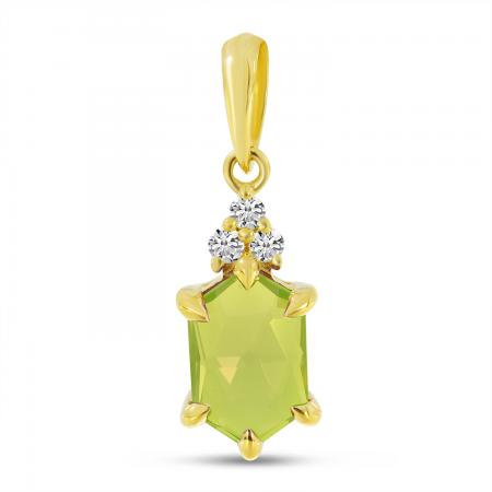 14K Yellow Gold Hexagon Peridot and Diamond Pendant