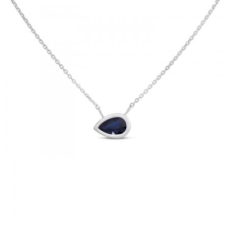 14K White Gold Pear Sapphire East to West Birthstone Necklace