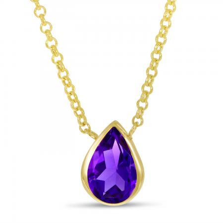 14K Yellow Gold Pear Amethyst 18 Rolo Necklace\"