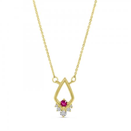 14K Yellow Gold Round Ruby and Diamond Triangle 18 Necklace\"