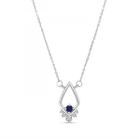 14K White Gold Round Sapphire and Diamond Triangle 18 Necklace\"