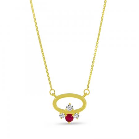 14K Yellow Gold Round Ruby and Diamond East to West Oval 18 Necklace\"