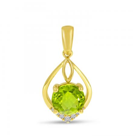 14K Yellow Gold Round Peridot and Diamond Pear Shape Pendant