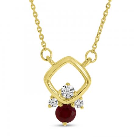 14K Yellow Gold Round Ruby and Diamond Open Cushion18 Necklace\"