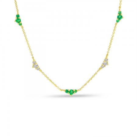 14K Yellow Gold Emerald and Diamond Alternating Stations Necklace