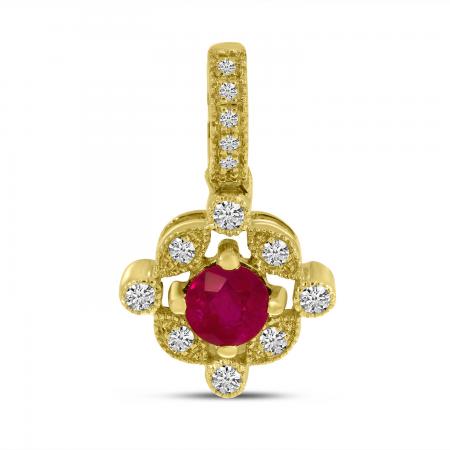 14K Yellow Gold Round Ruby and Diamond Pendant