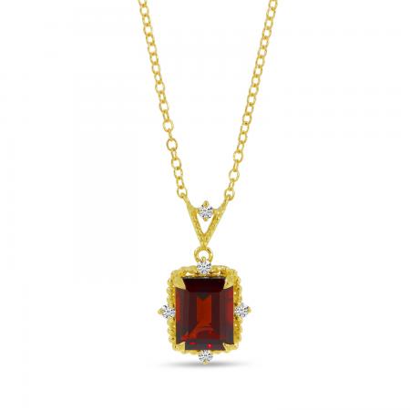 14K Yellow Gold Octagon Garnet and Diamond Necklace