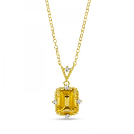 14K Yellow Gold Octagon Citrine and Diamond Necklace