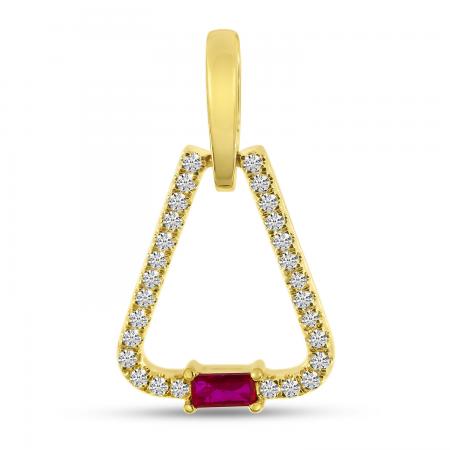 14K Yellow Gold Ruby and Diamond Triangle Pendant