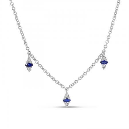 14K White Gold Dashing Diamond Sapphire Station Necklace