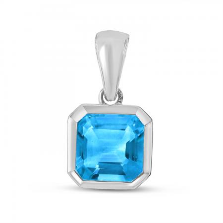 14K White Gold Octagon Blue Topaz Pendant