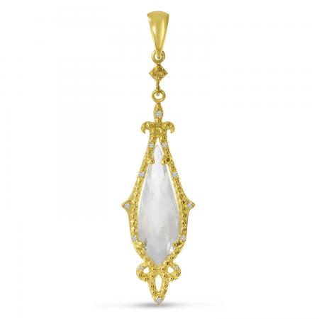 14K Yellow Gold Special Cut White Topaz and Diamond Pendant