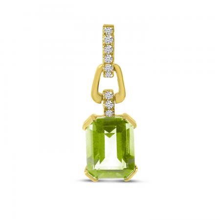 14K Yellow Gold Octagon Peridot Diamond Link Pendant