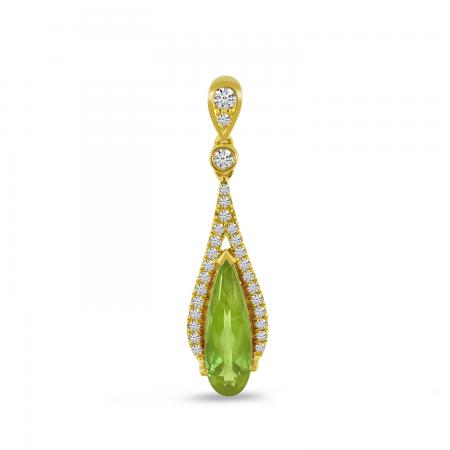 14K Yellow Gold Pear Peridot and Diamond Semi Precious Pendant