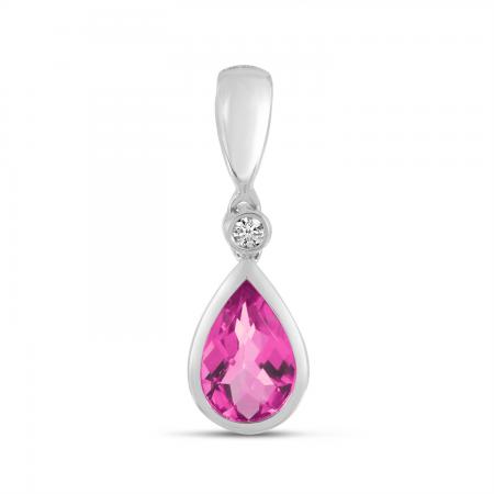 14K White Gold Pear Pink Tourmaline and Diamond Pendant