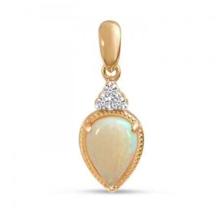 14K Rose Gold Pear Opal and Diamond Pendant