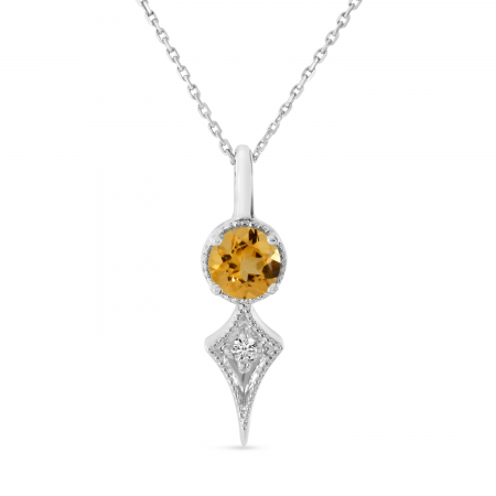 14K White Gold Citrine and Diamond Pendant