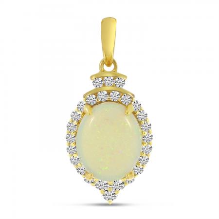 14K Yellow Gold Oval Opal Pendant with Diamond Millgran Details