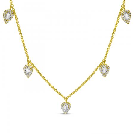 14K Yellow Gold Five Station Pear Shape White Topaz Necklace