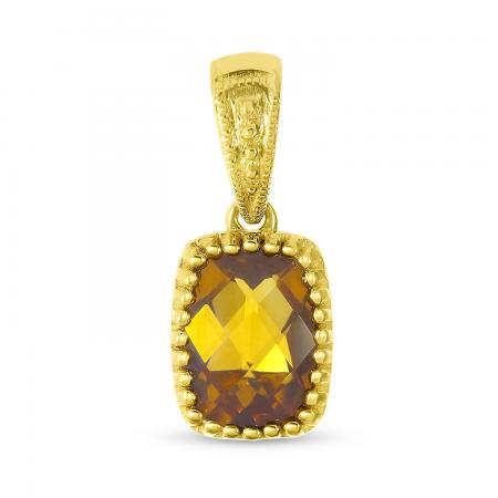 14K Yellow Gold Cushion Citrine Milgrain Pendant