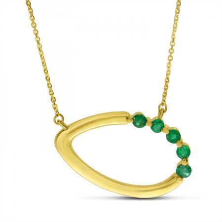 14K Yellow Gold Precious Emerald Open Space Necklace