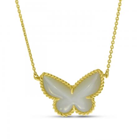 14K Yellow Gold Mother of Pearl Butterfly Necklace